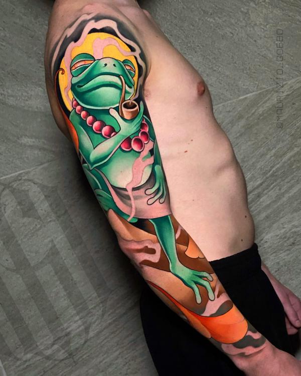 Frog full sleeve tattoo