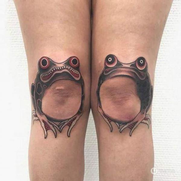 Frog knee tattoo