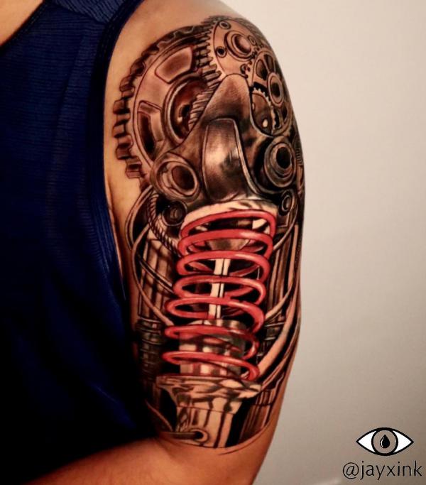 Gear train and spring half sleeve tattoo