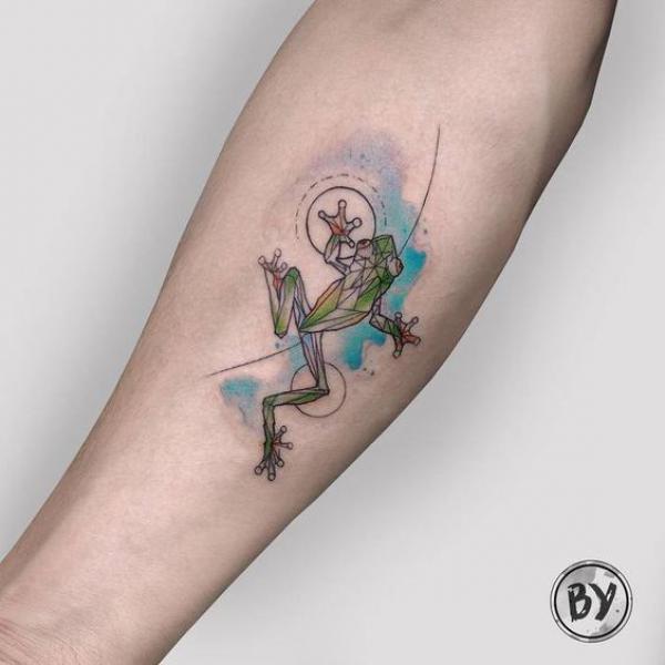 Geometric frog tattoo