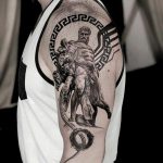 Greek Key ring and hades half sleeve tattoo