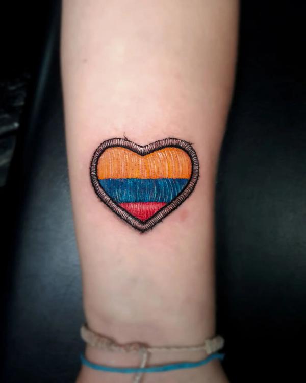 Heart flag patch tattoo