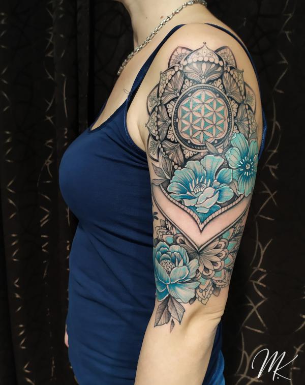 Mandala pattern with flower of life and peony