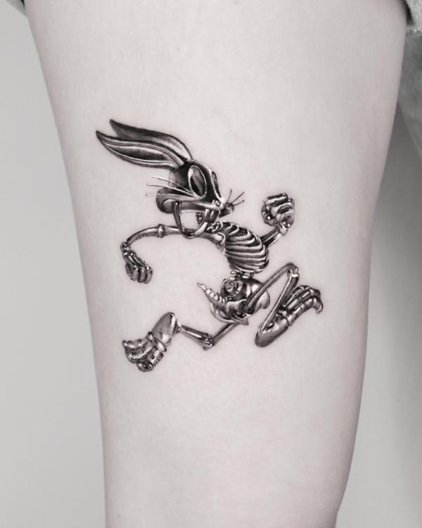 Metallic running rabbit skeleton