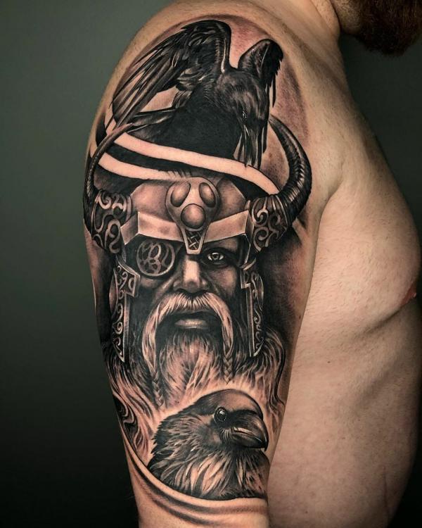 Odin, one of my own tattoo designs coming to life on skin, loved tatto