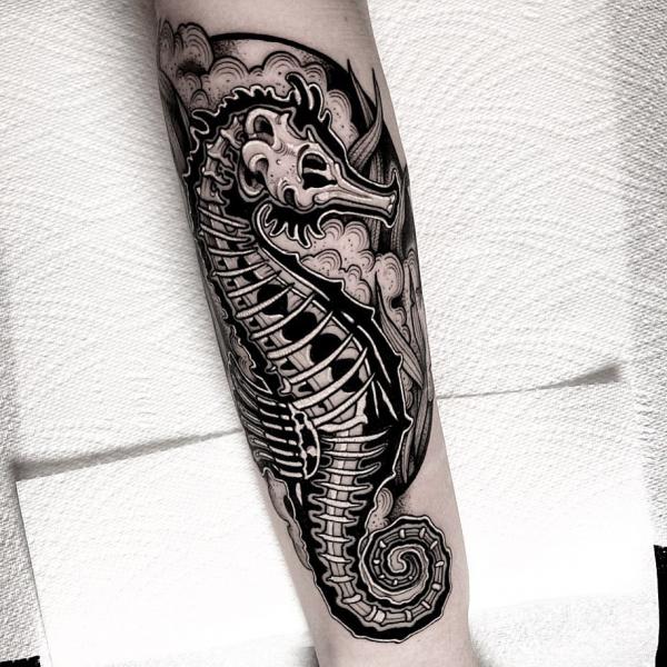 Seahorse skeleton tattoo