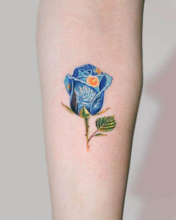 Single Starry night rose tattoo
