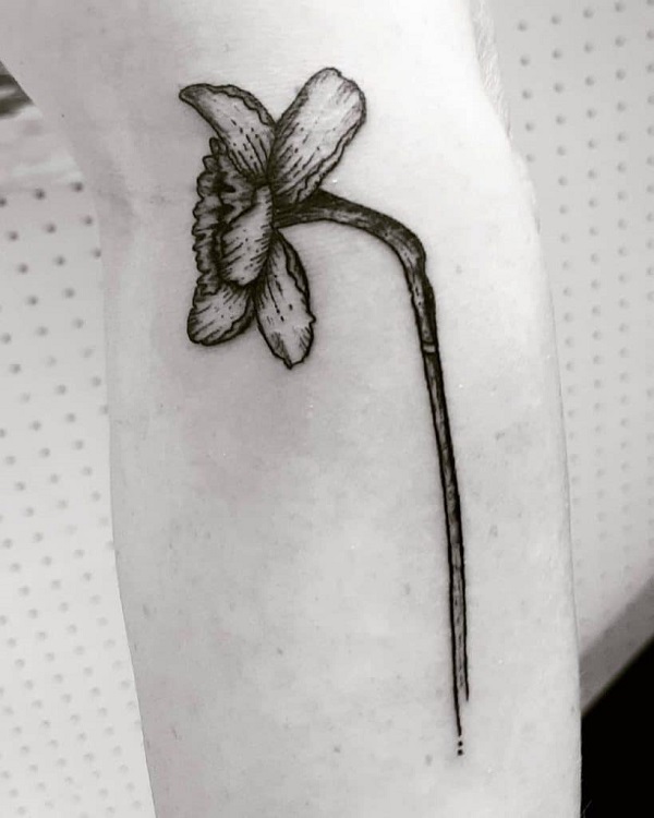 Single dead daffodil tattoo