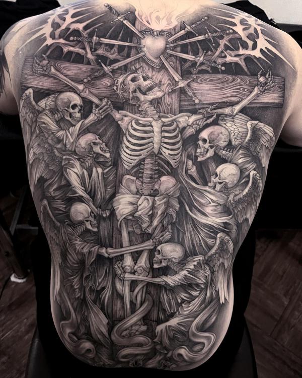 Skeletal crucifixion of Jesus and his disciples