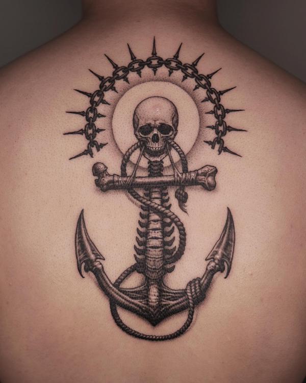 Skeleton anchor tattoo