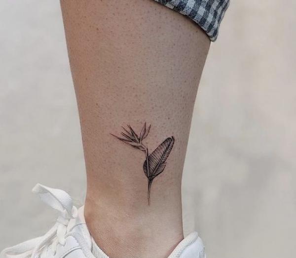 Small bird of paradise ankle tattoo