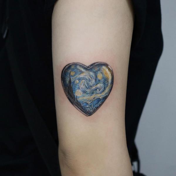 Starry night heart tattoo