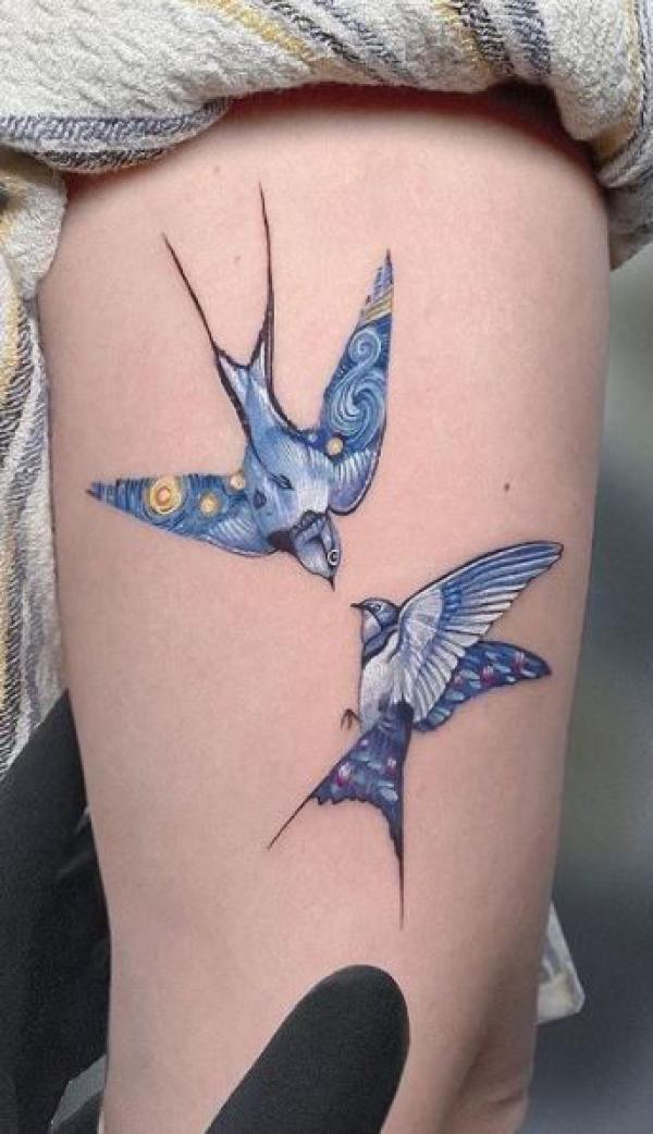 Starry night swallow tattoo