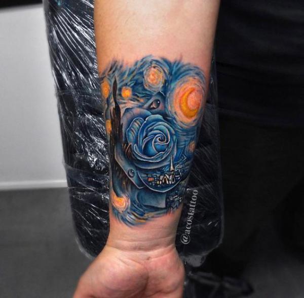 Starry night with blue rose