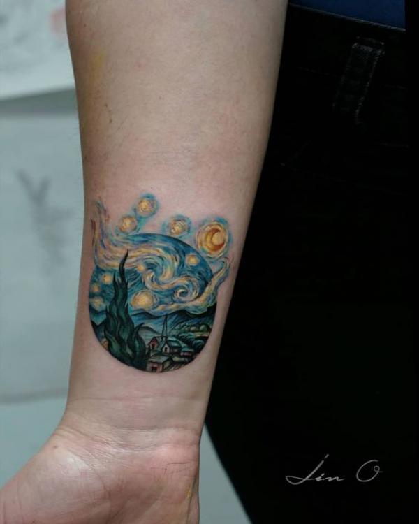 Starry night wrist tattoo