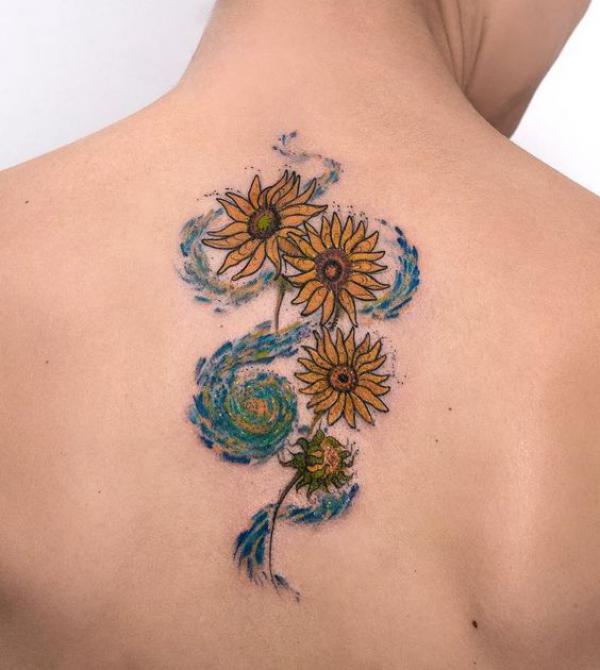 Sunflowers with Starry night swirls