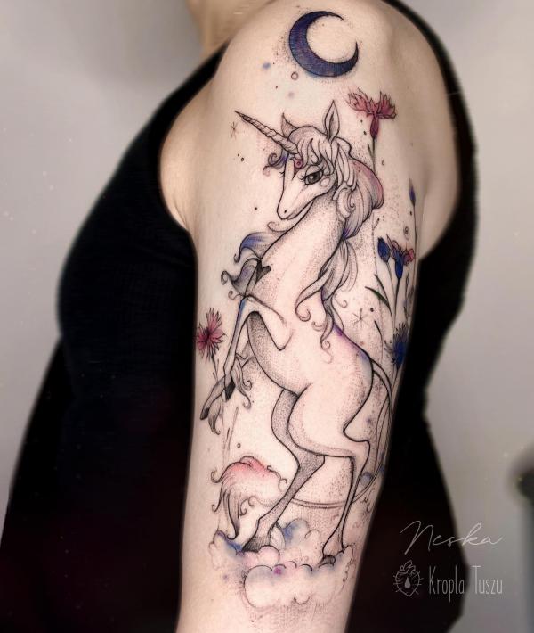 Unicorn and crescent moon