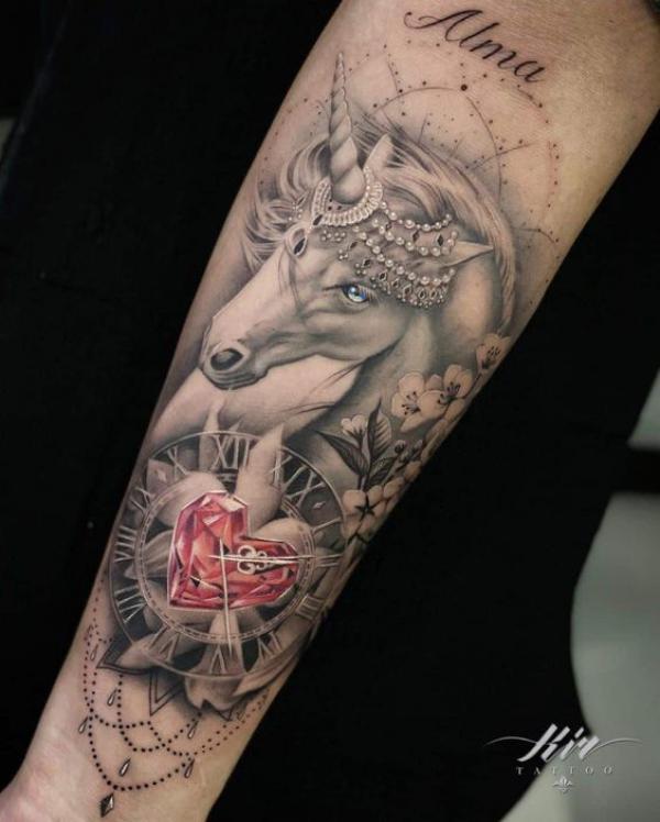 Unicorn and diamond tattoo