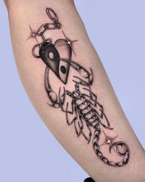 Yin Yang heart and scorpion tattoo