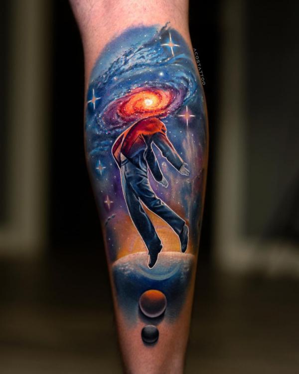 A man floating in galaxy