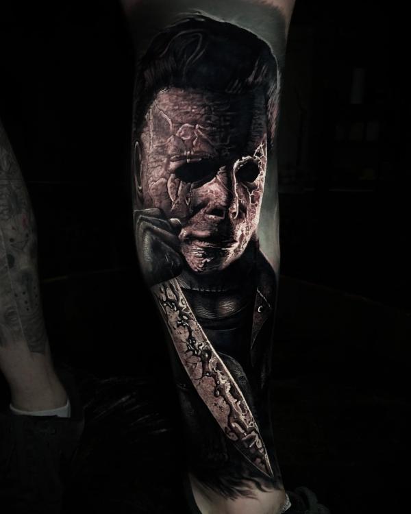 A spooky Michael Myers wielding a knife