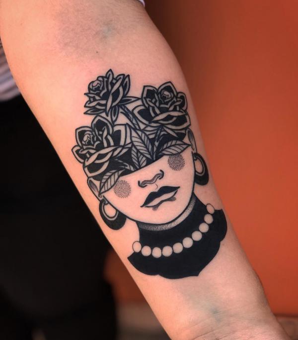 A woman with rose head