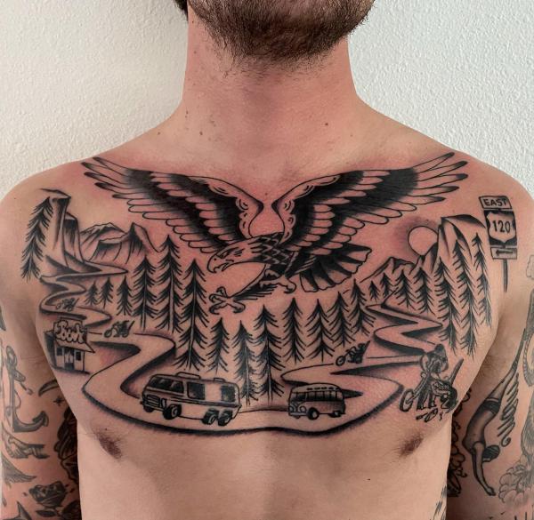 An eagle flying over landscape