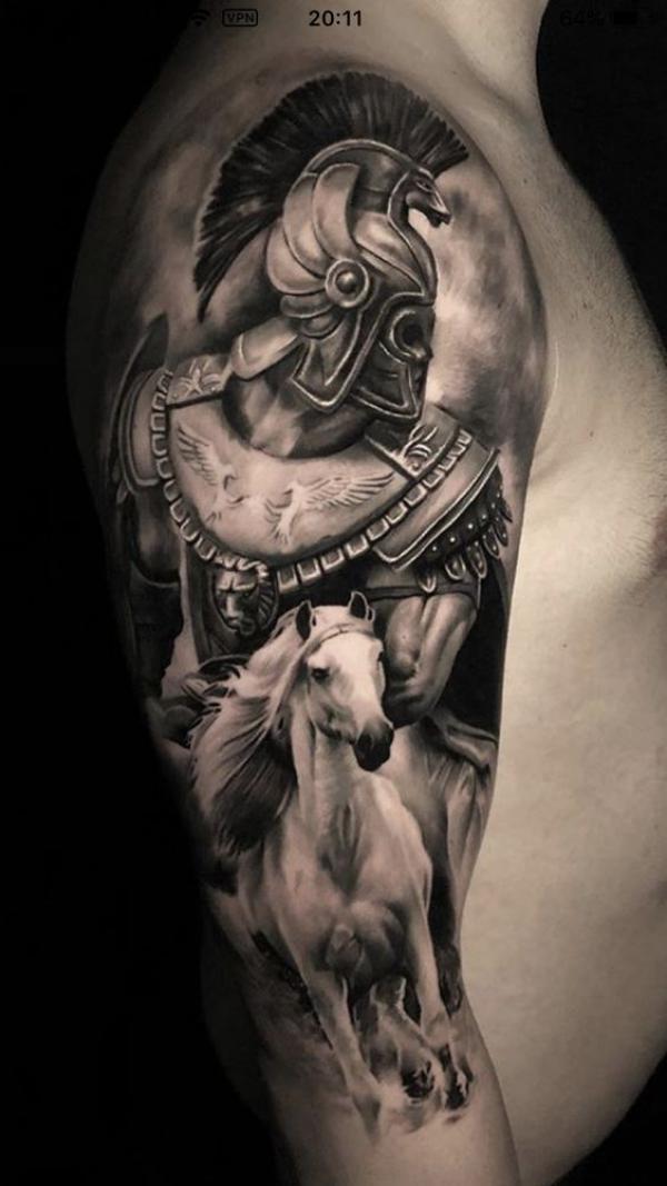 Spartan tattoo on the left upper arm, inspired by 300., this is sparta  tattoo - constructionexpo.lk