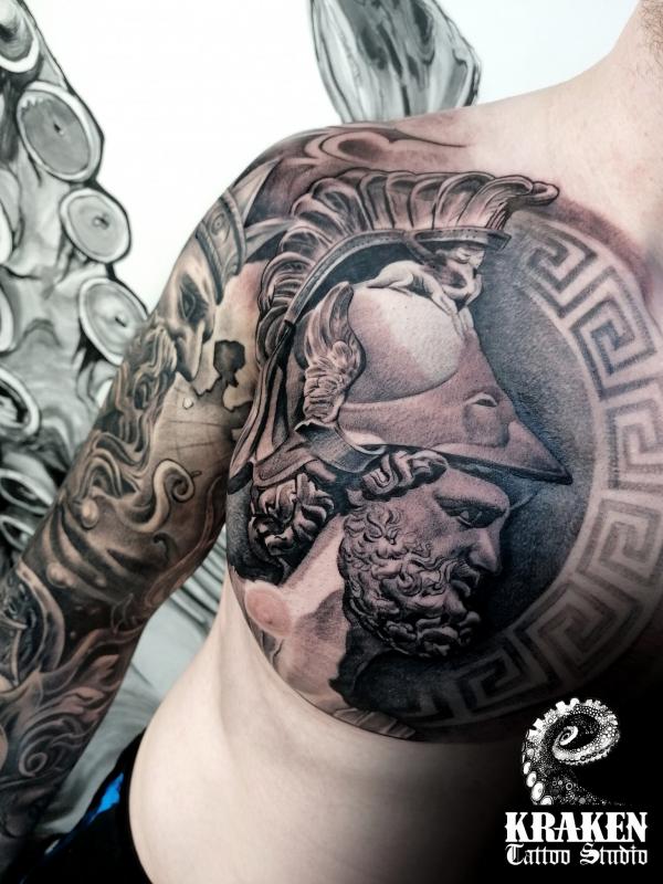 Ares shoulder blade tattoo