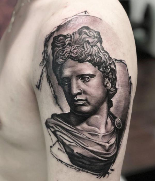 Black and Grey Greek God Statue Tattoo - Love n Hate