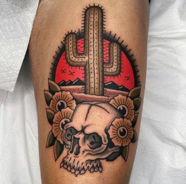 Cactus and skull tattoo
