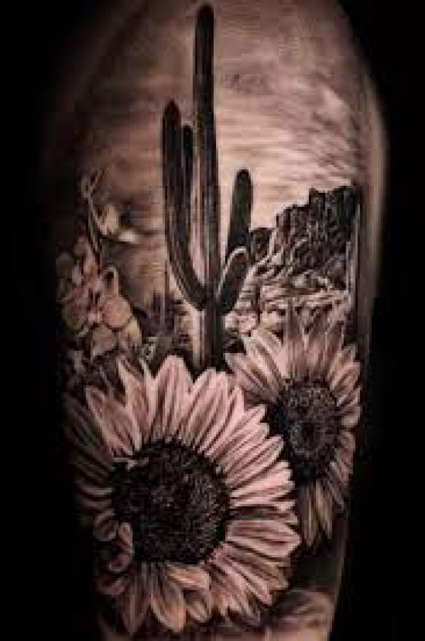 Cactus and sunflower tattoo