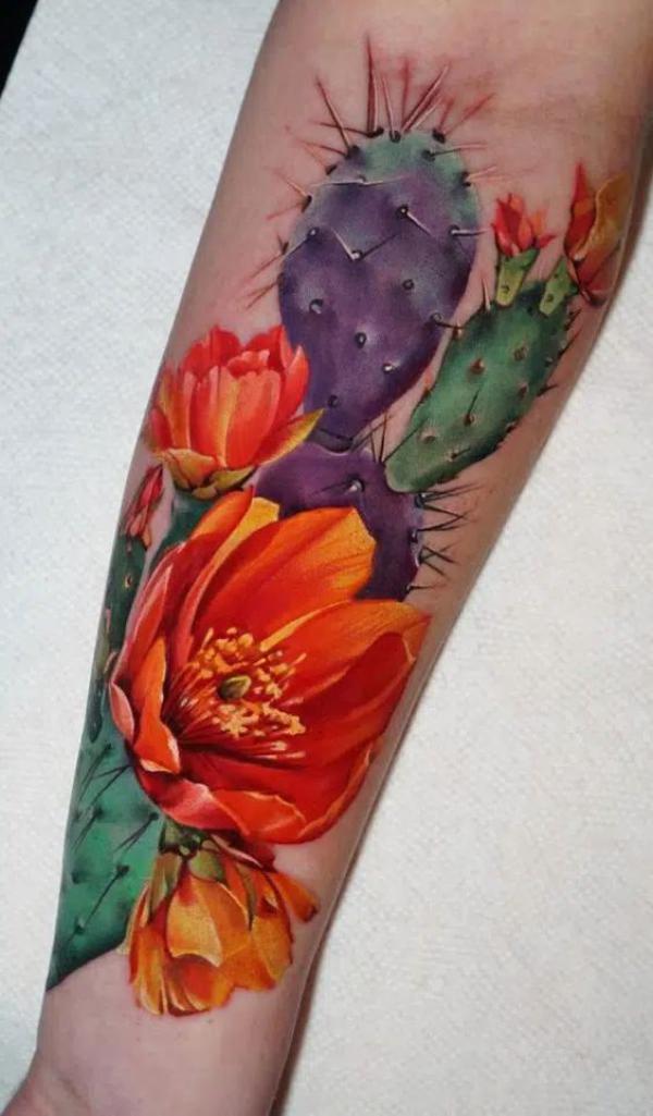 Cactus flowers tattoo