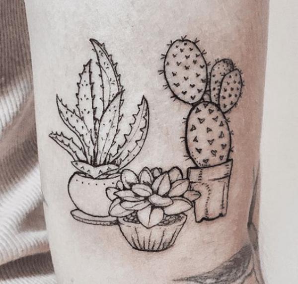 Cactus outline tattoo