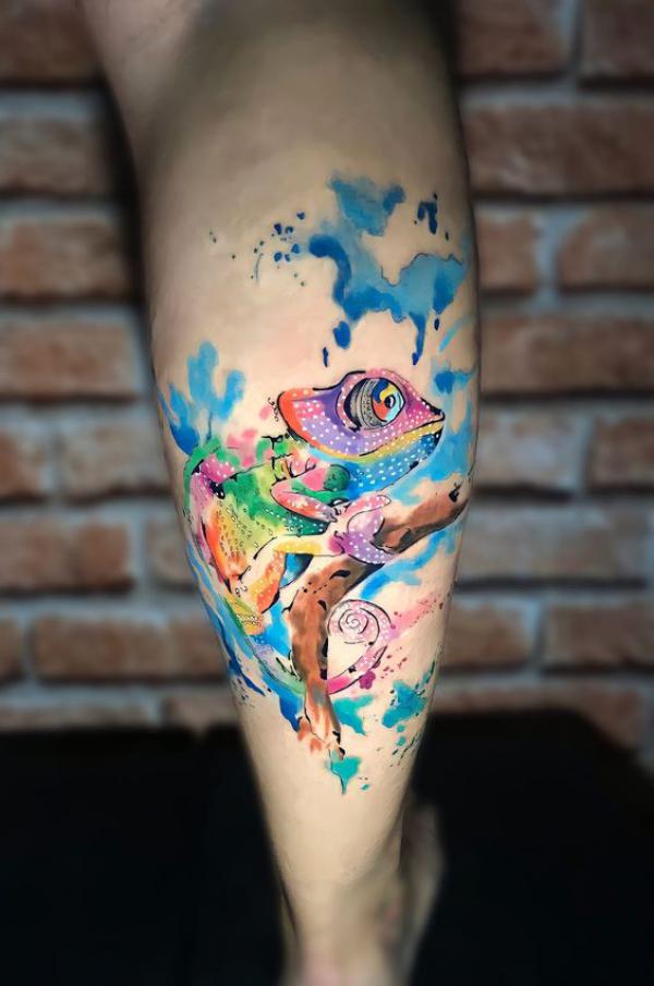 Chameleon calf tattoo