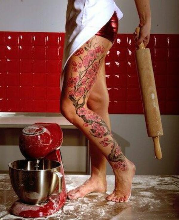 Cherry Blossom Tree leg sleeve tattoo