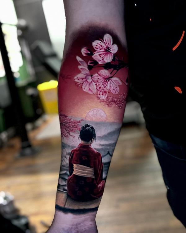 Cherry blossom and geisha tattoo