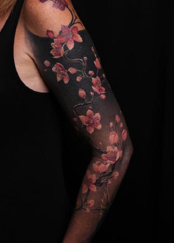 Cherry blossom full sleeve tattoo for women