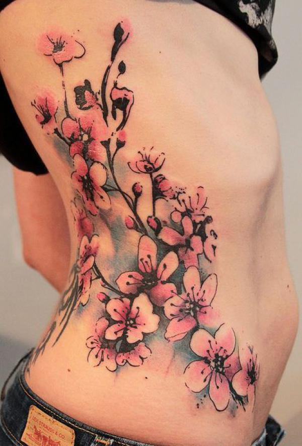 Cherry blossom side tattoo