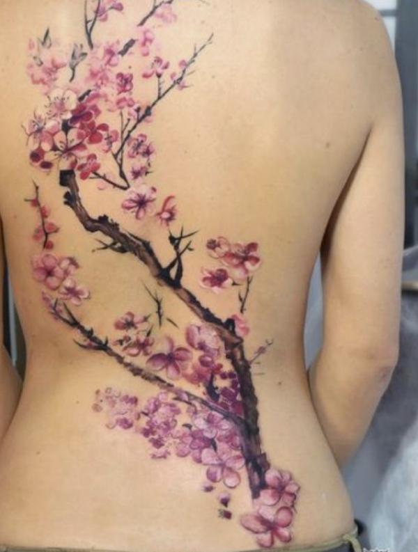 Cherry blossom tree back tattoo