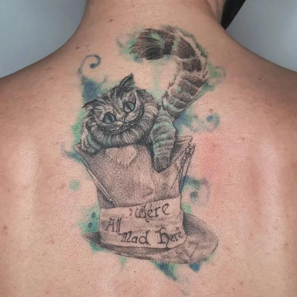 Cheshire Cat back tattoo