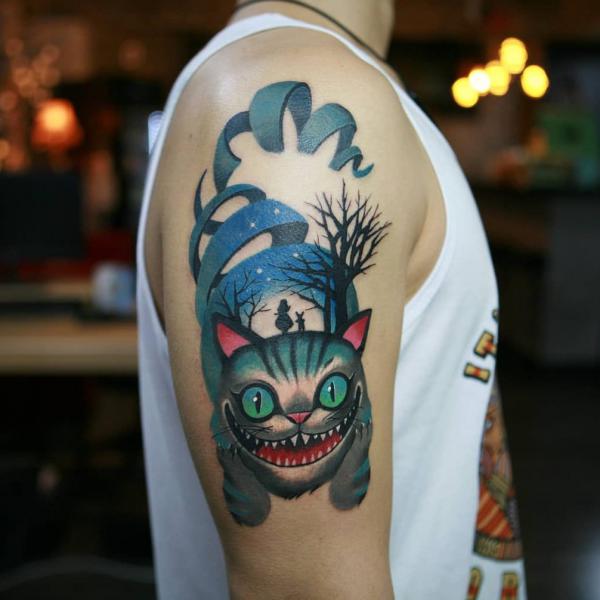 Cheshire Cat fantasy tattoo