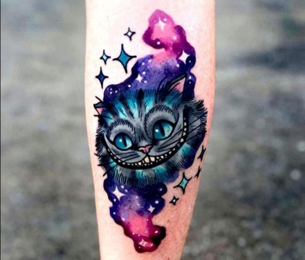 Cheshire Cat with galaxy and stars tattoo