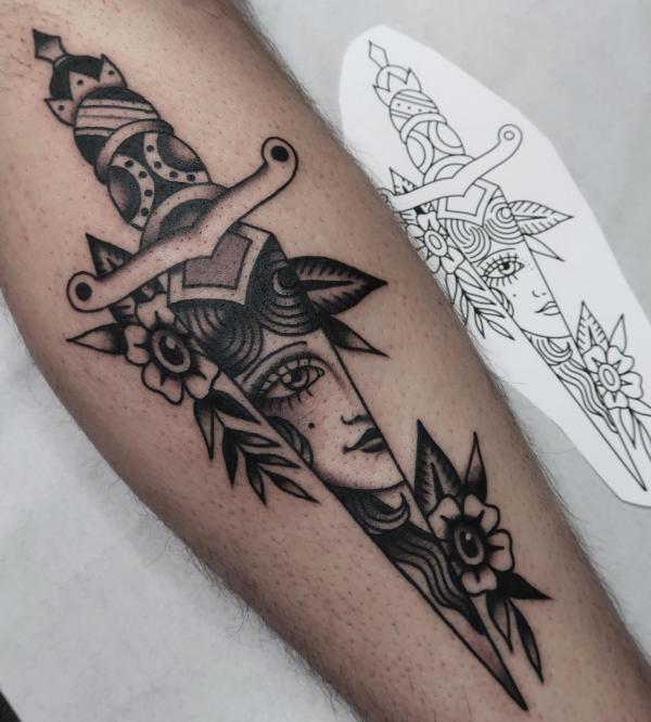 Dagger with half female face