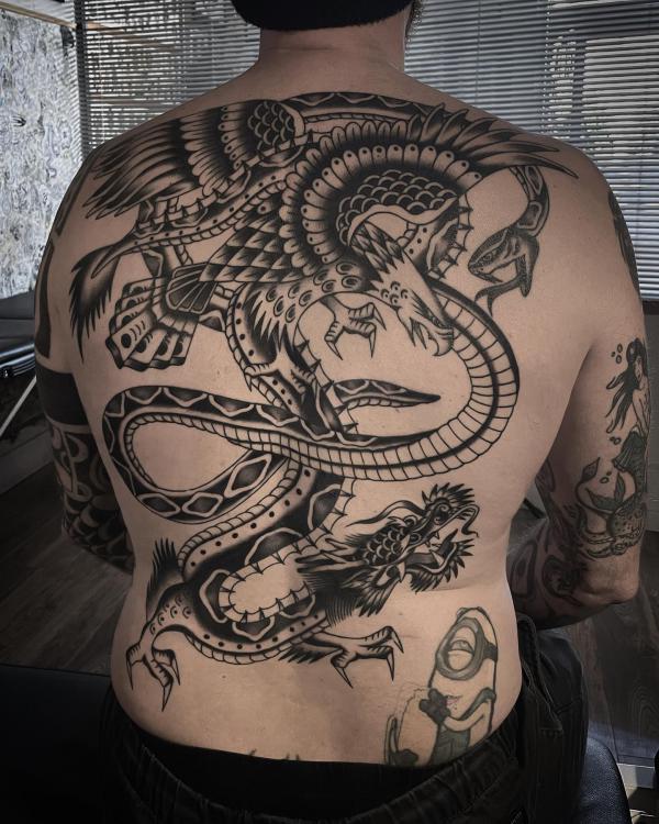 Eagle fighting with snake and dragon for men