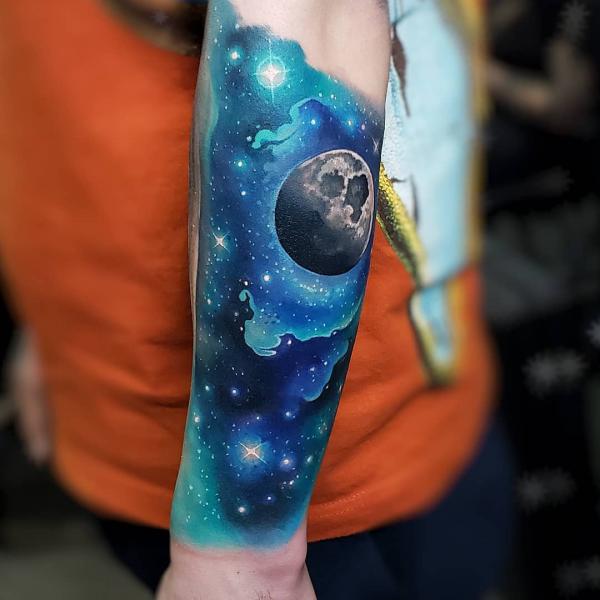 Galaxy and moon tattoo