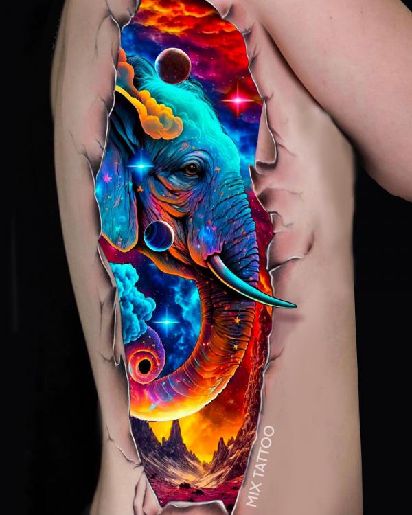 Galaxy elephant tattoo