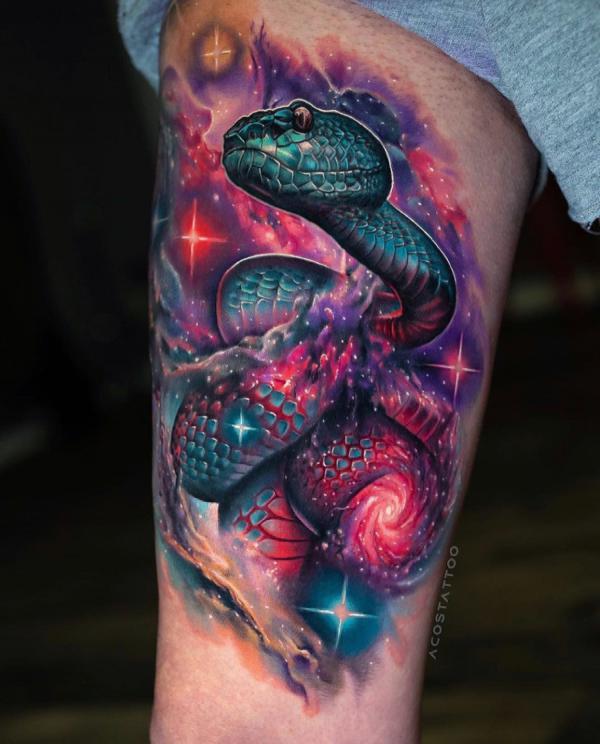 Galaxy snake half sleeve tattoo