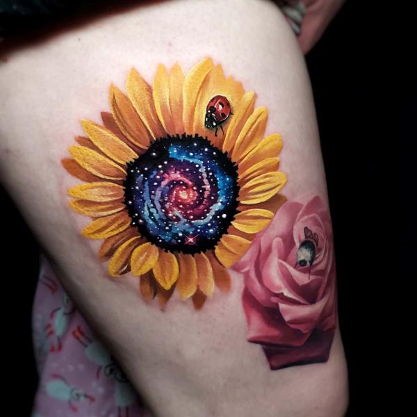 Galaxy sunflower tattoo