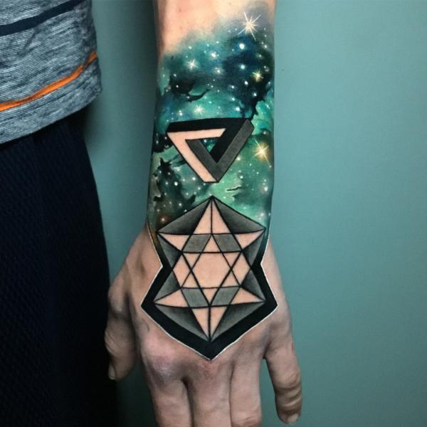 Geometric Penrose triangle and galaxy tattoo